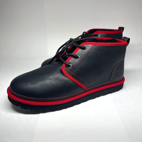 UGG Neumel Leather Ankle Boots Wool Lining Black with Red Trim 1133777